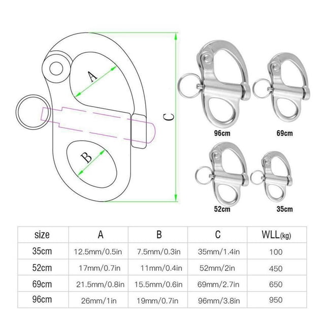 Boats Snap Shackle Firm Swivel Shackles Polished Storage Smooth Smooth Convenient Wide Application Lightweight Hook Accessories 35mm