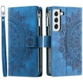 thumbnail image 6 of Galaxy S22 Case Zipper Wallet, Dteck Embossed PU Leather Folio Case with 8 Card Slots Wrist Lanyard Shoulder Strap Stand Cover for Samsung Galaxy S22, Blue, 6 of 6