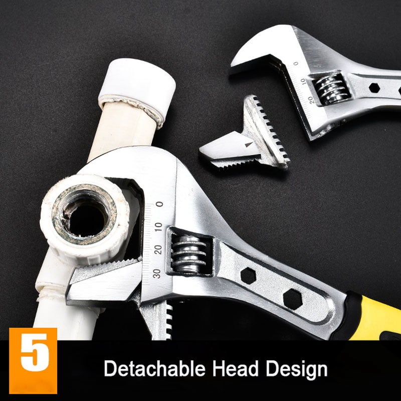 SEIWEI Adjustable Wrench with Detachable Head Design and 2 Hex Socket 10" Home Hand Tool Yellow