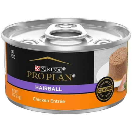 Purina Pro Plan Hairball Control Cat Food Wet Pate, Hairball Chicken Entree, 3 oz Can