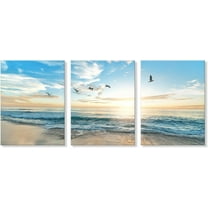 Ocean Beach Sunset Canvas Wall Art for Bedroom Seascape Paintings Coastal Picture Framed Artwork for Bathroom Living Room Office Decor 12x16Inchx3pcs