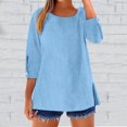thumbnail image 6 of Bovemsi Ladies' Fashionable Casual Cotton and Linen Sleeve Seven Quarter Sleeve Top T Shirt, Blue Summer Women's Long Sleeve T-Shirts, L, 6 of 9