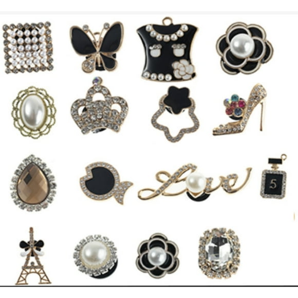 Shoe Charms for Clogs, 16 PCS Shoe Charms Faux Crystal Pearl for Crocs, Different Shape PVC Shoes Decorations, Diy Decoration Accessories Wristband Bracelet for Women, Girls, Birthday, Party Gifts