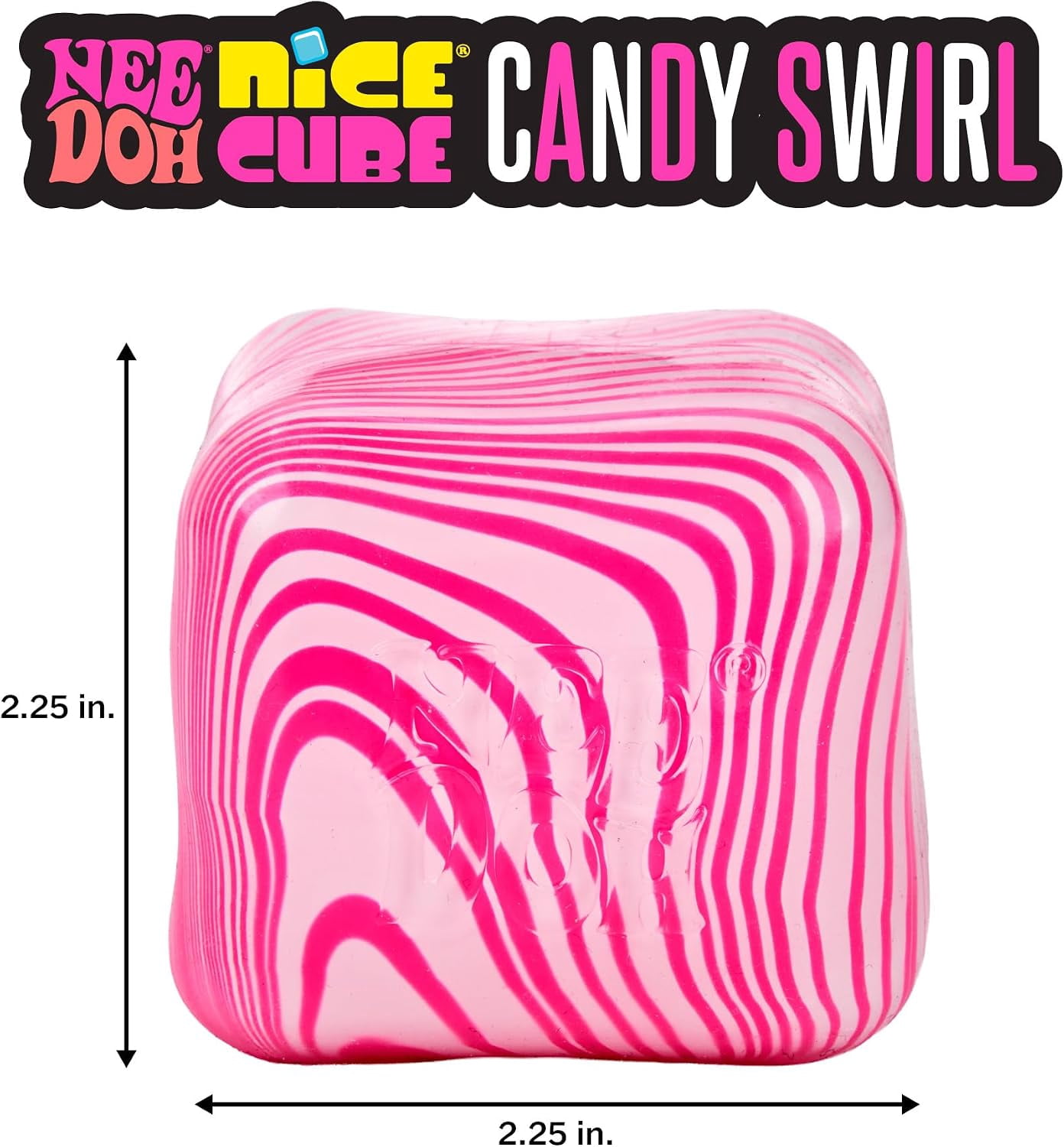 Schylling Candy Swirl Nice Cube - Sensory Squeeze Toy with Super Solid Squish - 2.25" Cube - Pink and White , 1ct