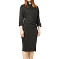 thumbnail image 3 of GRACEART Catholic Church Women Clergy Tab Collar Dress 3/4 Sleeve Ruched Elegant Business Pencil Sheath Dress, 3 of 8