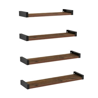 MONIPA 37.8in Geometric Modern Metal Wood Large Floating Organizer Storage  3 Shelves Black and Brown Wall Mounted Bookshelf