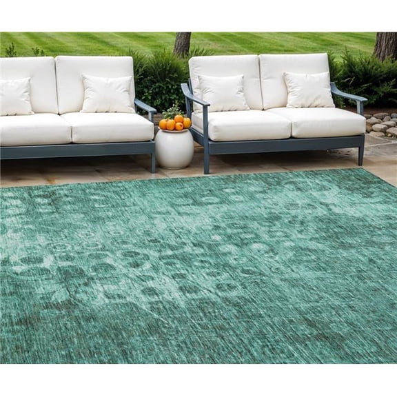 HomeRoots 577004 8 x 10 ft. Ikat Washable Indoor & Outdoor Rectangle Area Rug, Teal Blue