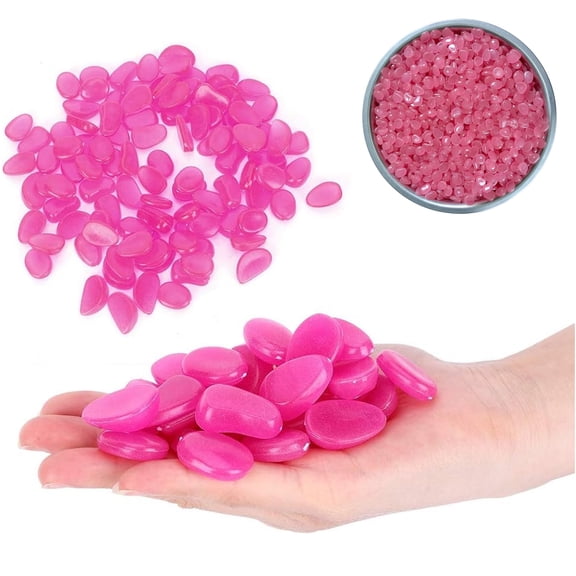 Glow in The Dark Stones 50pcs Pink Luminous Pebbles for Garden Path Walkway Aquarium Fish Tank Patio Decor Outdoor Stepping Stone Kit with Long-Lasting Night Glow Effect,Pink-50pcs