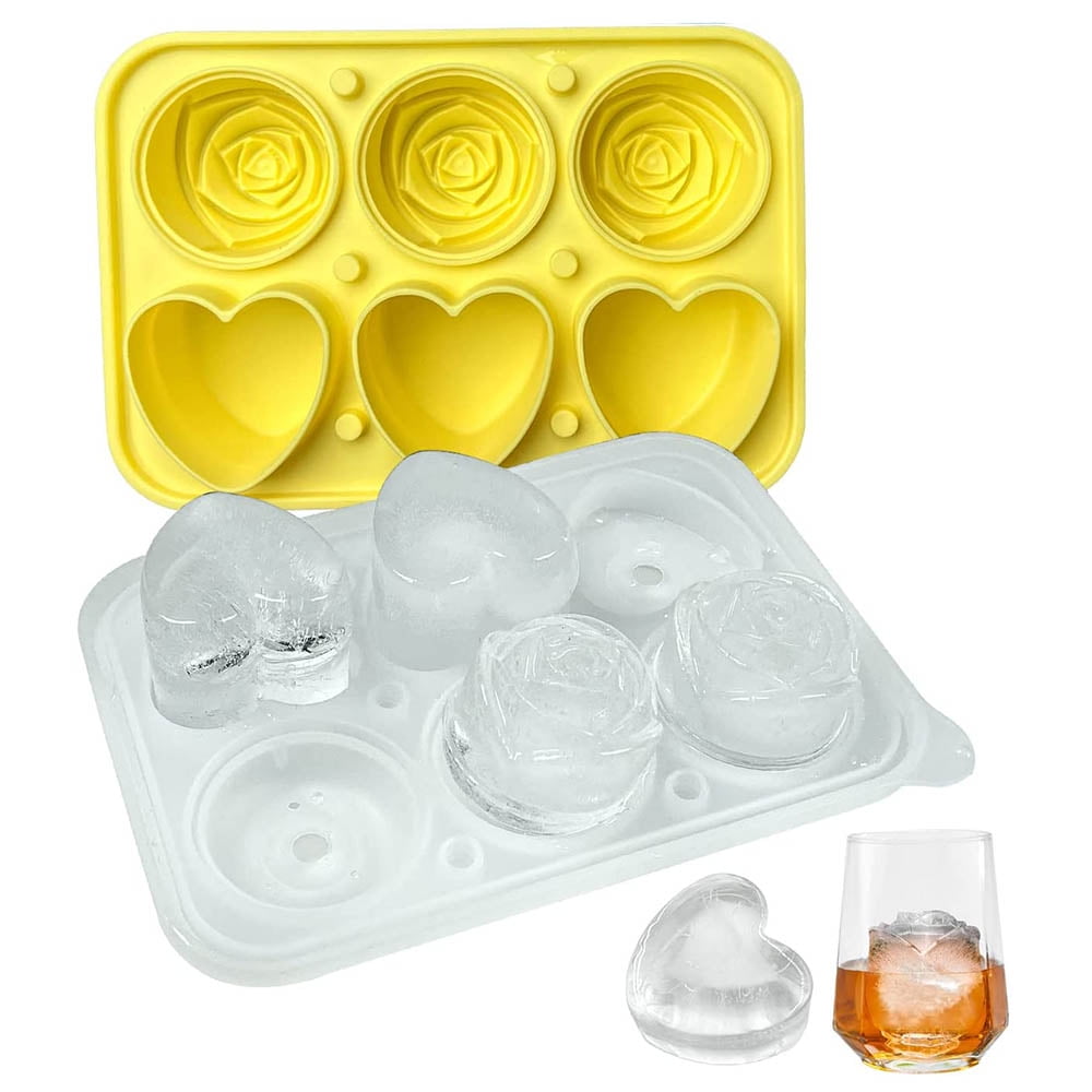 Ice Cube Tray, 1.7inch Rose Ice Cube Trays, 6 Cavity Silicone Rose