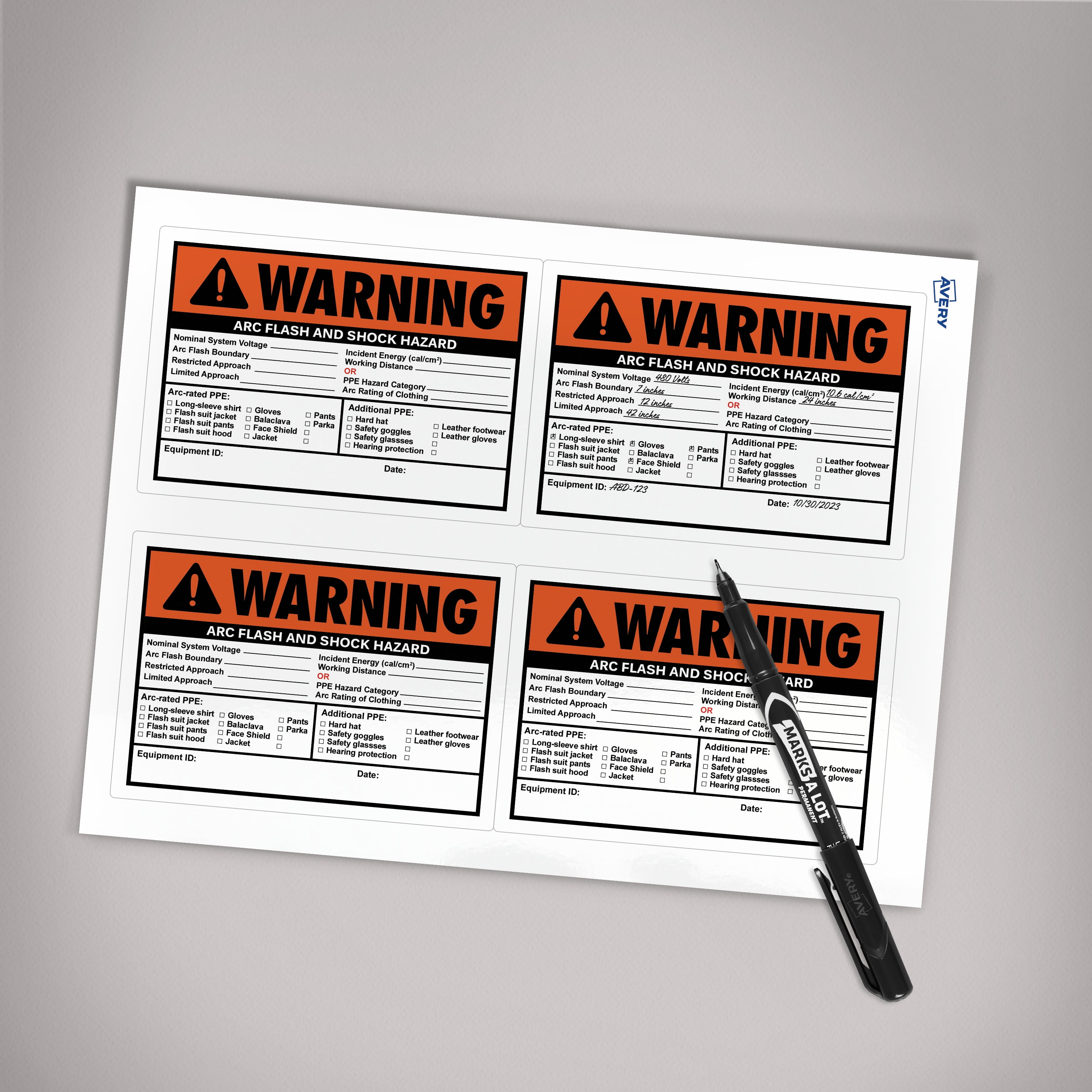 Avery Arc Flash/Shock Warning Labels, 3.5
