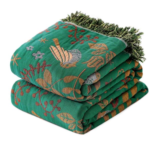 Edredón rústico ultra suave de algodón: manta de otoño con estampado floral de pájaros, decoración de granja, mantas de cama grandes