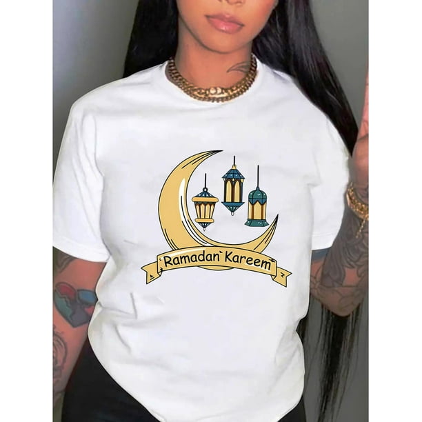 Women's Casual Moon & Street Light Graphic Tee - Comfy Crew Neck Short Sleeve T-Shirt, Perfect for Summer