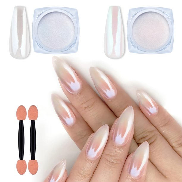 Polvo de uñas Artdone Chrome White Pearl y Red Pearl, tarros de 2 g