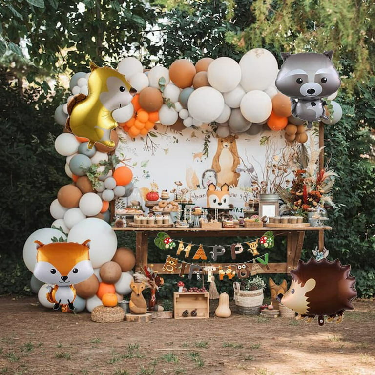 Animal Birthday Party Decorations, Woodland Happy Birthday Banner Raccoon, Squirrel, Fox, Hedgehog Animal Balloon Garland & Arch Kit for Boy Girl Baby
