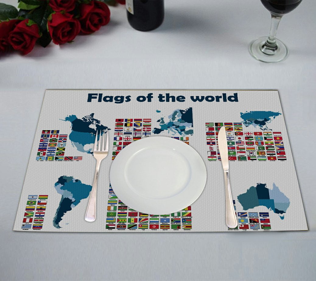 GCKG Educational Placemat, Flags of the World Placemat 12x18 Inch,Set