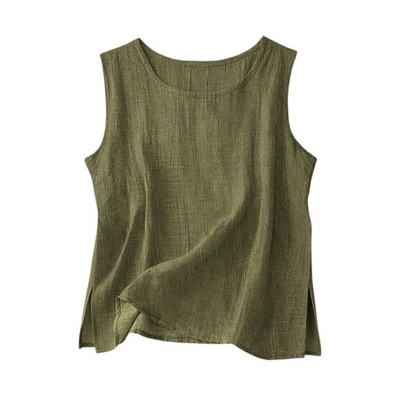 Kilaqueen Gauze Tank Top for Women Summer Casual Cute Crewneck Sleeveless Side Slit Solid Shirts Loose Fit Lightweight Boho Beach Vacation Tanks