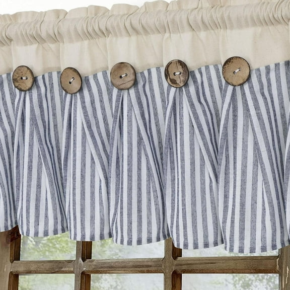 Alishomtll Farmhouse Blue Stripes Rustic Rod Pocket Light Filtering Kitchen Valances, 52" x 18"