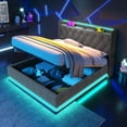 thumbnail image 3 of King size Upholstered bed, 360 surround LED function, Buttons/Apps/Remote Control, hydraulic storage bed with USB Type-C charging, Gray,Linen (Without mattress), 3 of 20