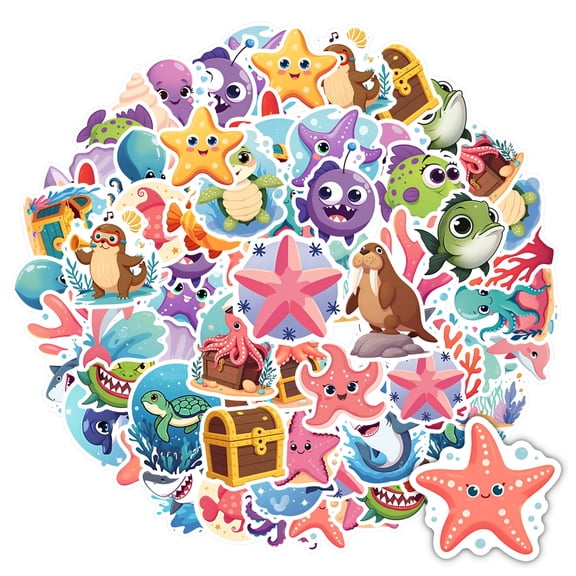 35pcs-50pcs Cartoon Stickers Kids Stickers Cute Sea Life Stickers Animal Stickers for Suitcase Phone Laptop