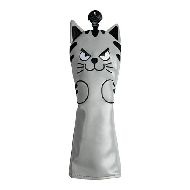 jinwen Golf Club Head Covers Mallet Putter Cat Pattern Accessories Putter Cue Headcover UT Wood Grey