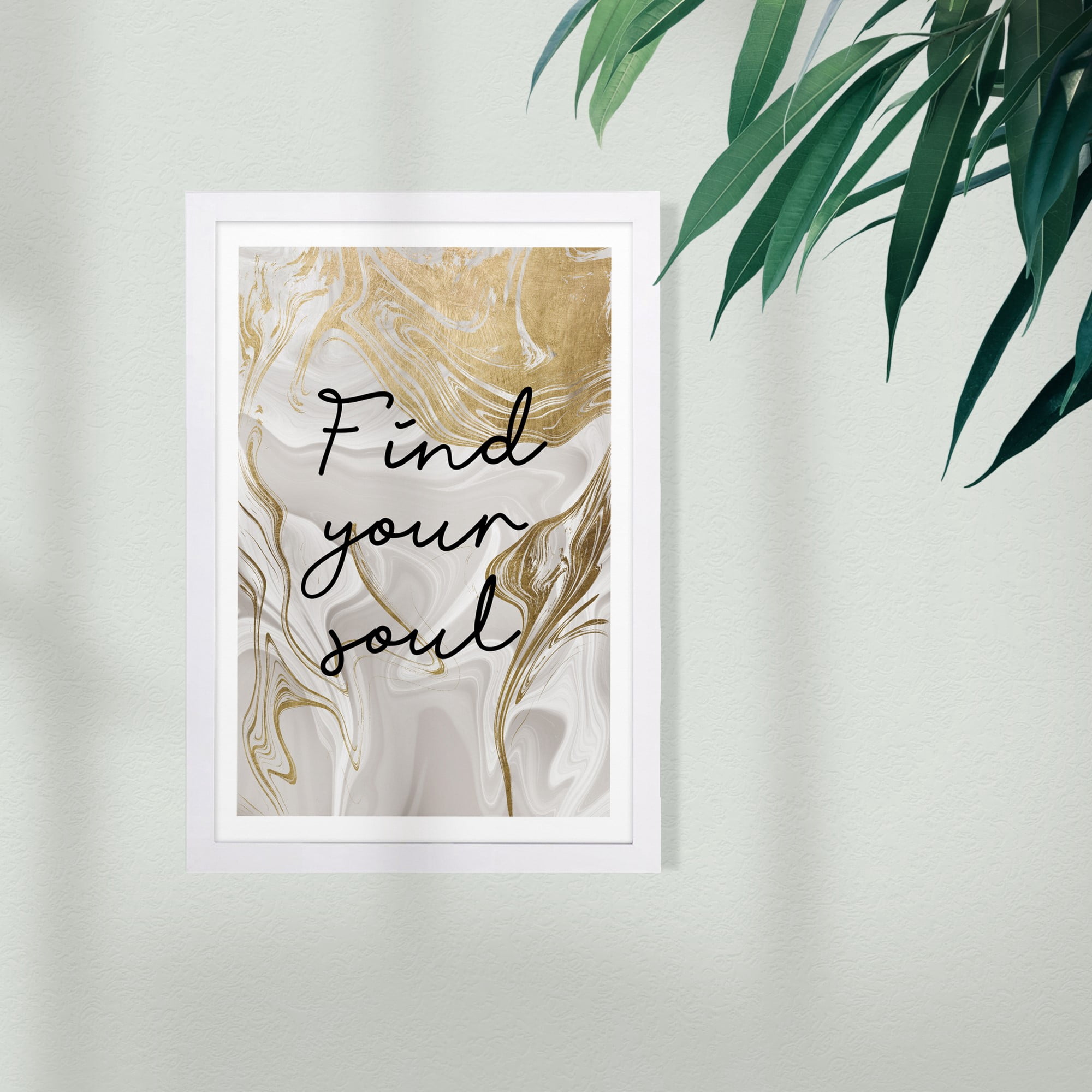 Wynwood Studio Typography and Quotes Framed Wall Art Prints 'Find Your Soul Light' Inspirational quotes - Gold, White, 13" x 19"