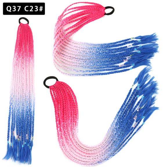 XmhyTop 2Pcs Vibrant Multi-Color Braided Ponytail Extensions, Elastic Band Secure Synthetic Hairpieces, Fun Styling for Crazy Hair Day, Women's Fashion Accessories,W