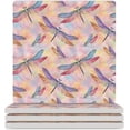 thumbnail image 2 of GZHJMY Square Drink Coasters, 1 Pcs Watercolor Pink Dragonflies and Butterflies Absorbent Ceramic Coffee Coasters for Drinks with Cork Base Housewarming Gift for Home Decor, 2 of 6