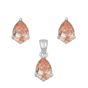 Tear Drop Champagne Cubic Zirconia Matching Set Sterling Silver