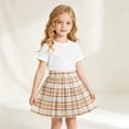 thumbnail image 4 of Girls Elastic Waist Pleated Skort, Anti-Runout Inner Shorts Plaid Solid Color A-Line Uniform Skirt for Elementary Students Campus Daily Casual Wear(Khaki,170), 4 of 4