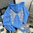 thumbnail image 6 of Hoodie for Women Drawstring Pullover Rhinestone Angel Wings Back Print Solid Casual Long Sleeve Hooded Sweatshirt for Daily Fall Winter Wear, 6 of 6