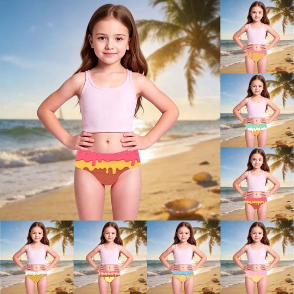 Bainana Girls Swim Shorts Kids 1 Pieces Bikini Swim Trunks Ice Print Elastic Waist Breathable Stretch Beach Bottom For Toddler And Child 3-4 Years Pink