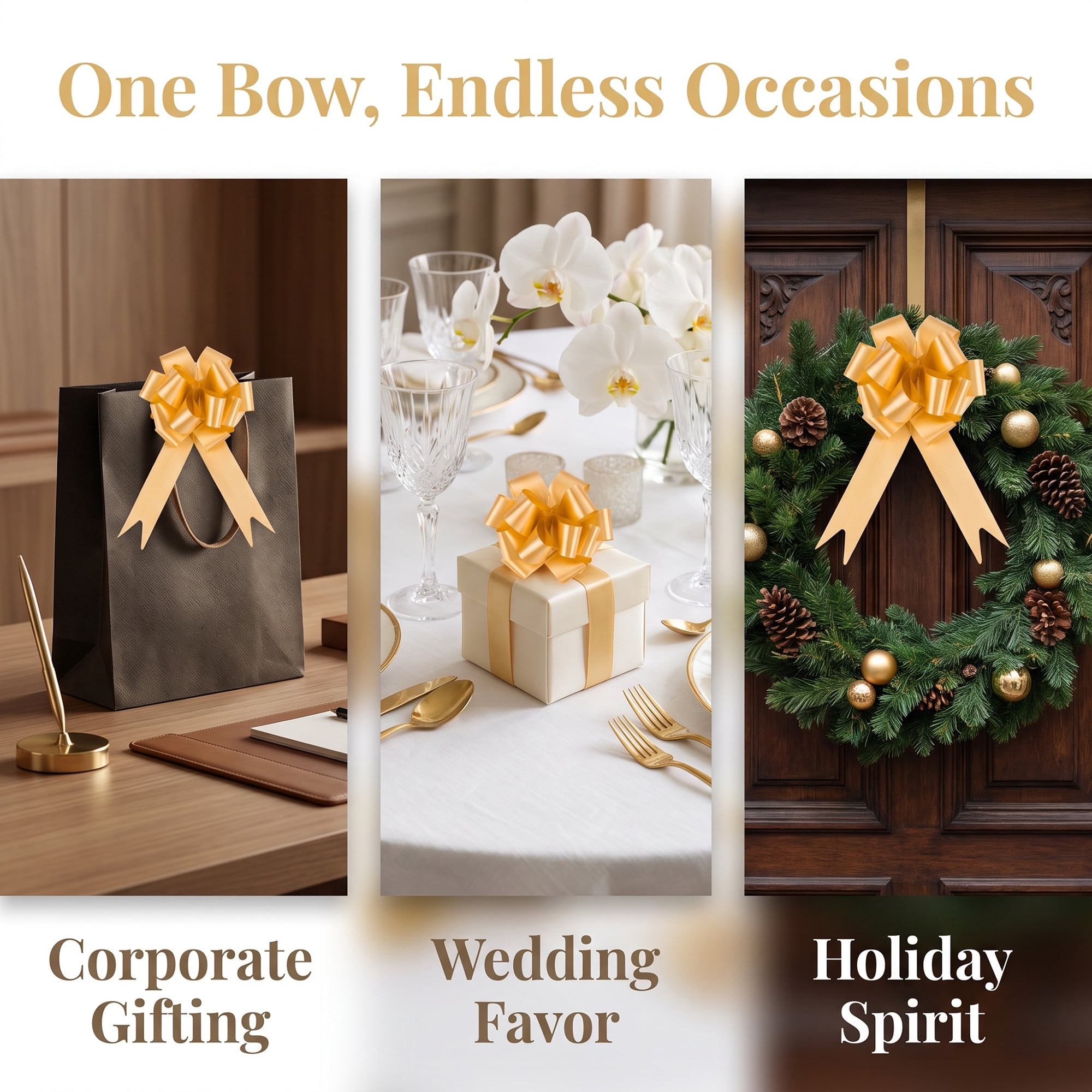 Unique Bargains Crush-Resistant Metallic Bows for Gift Wrapping and Decoration Gold
