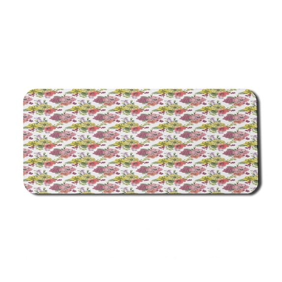 Botanical Computer Mouse Pad, Colorful Summer Flowers Peony Iris Lily Blossoms Pastel Spring Beauty Nature, Rectangle Non-Slip Rubber Mousepad X-Large, 35" x 15" Gaming Size, Multicolor, by Ambesonne