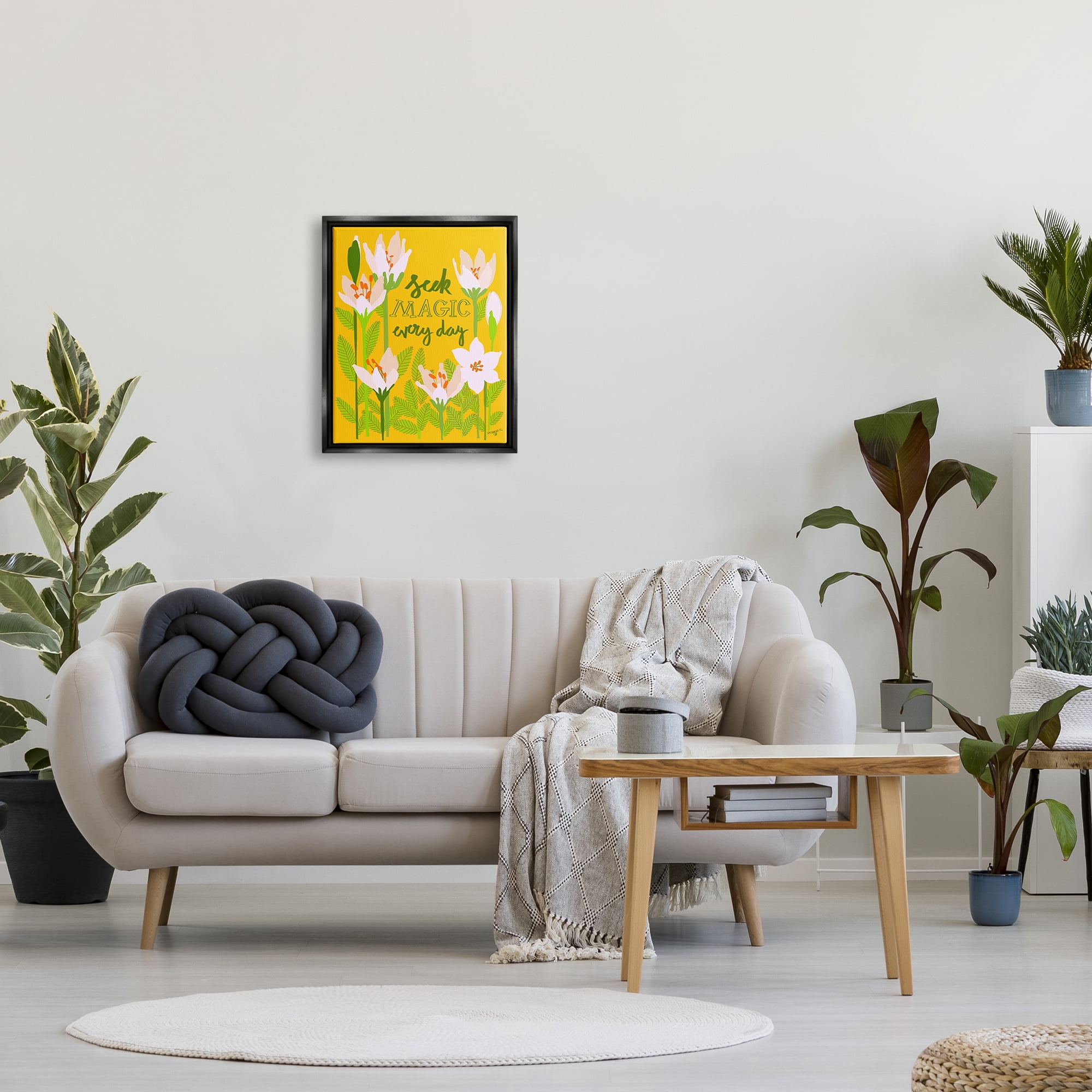 Stupell Industries Seek Magic Every Day Botanical & Floral Painting Black Floater Framed Canvas Art Print Wall Art, 17 x 21