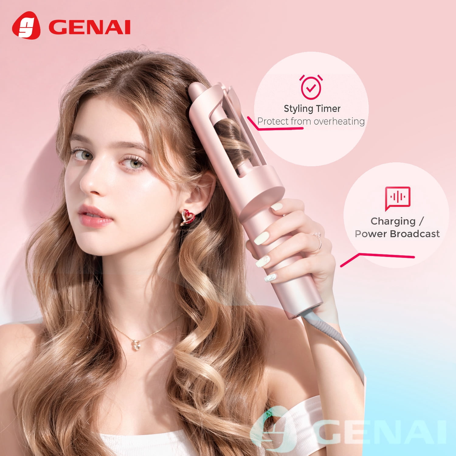 LESROLL 1.29 Inch Automatic Rotating Curling Iron with Cold Air Setting, 5 Heat Levels, LED Display, Anti-Tangle & Anti-Scald Hair Curler for Long, Thick & Textured Hair