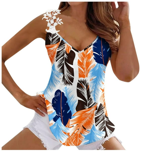 Chaleco estampado a la moda para mujer, blusa sin mangas con cuello en V, tops con tirantes de encaje Pompotops lopia999670