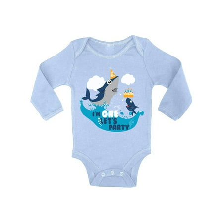 

Awkward Styles Shark One Piece 1st Birthday Baby Bodysuit Long Sleeve Baby BDay Gifts Shark Birthday Party Cute Gifts for 1 Year Old Cute Shark One Piece Top for Newborn Baby 1st Birthday Party