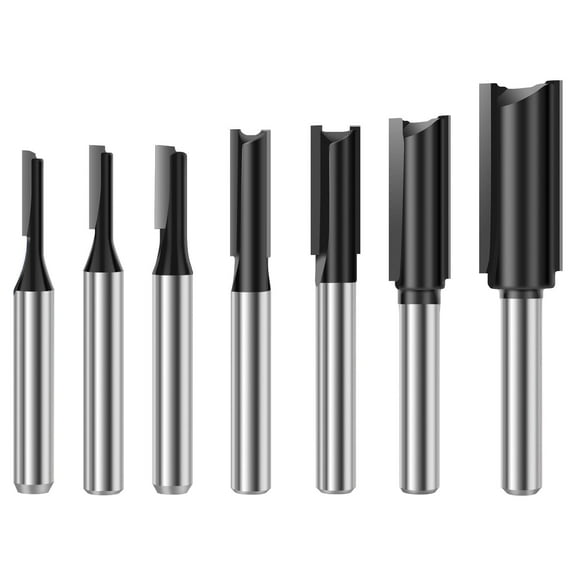 7Pcs Straight Router Bit Set 1/4 Shank 1/8" 5/32" 3/16" 1/4" 5/16" 3/8" 1/2" Double Flute Straight Router Bit for Grooving Edge Trimming Cutting