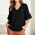 thumbnail image 7 of RQYYD Womens Short Sleeve V Neck Button Ruffle Tops Casual Linen Blouses Loose Fit Tee Shirts Daily Clothes, 7 of 7
