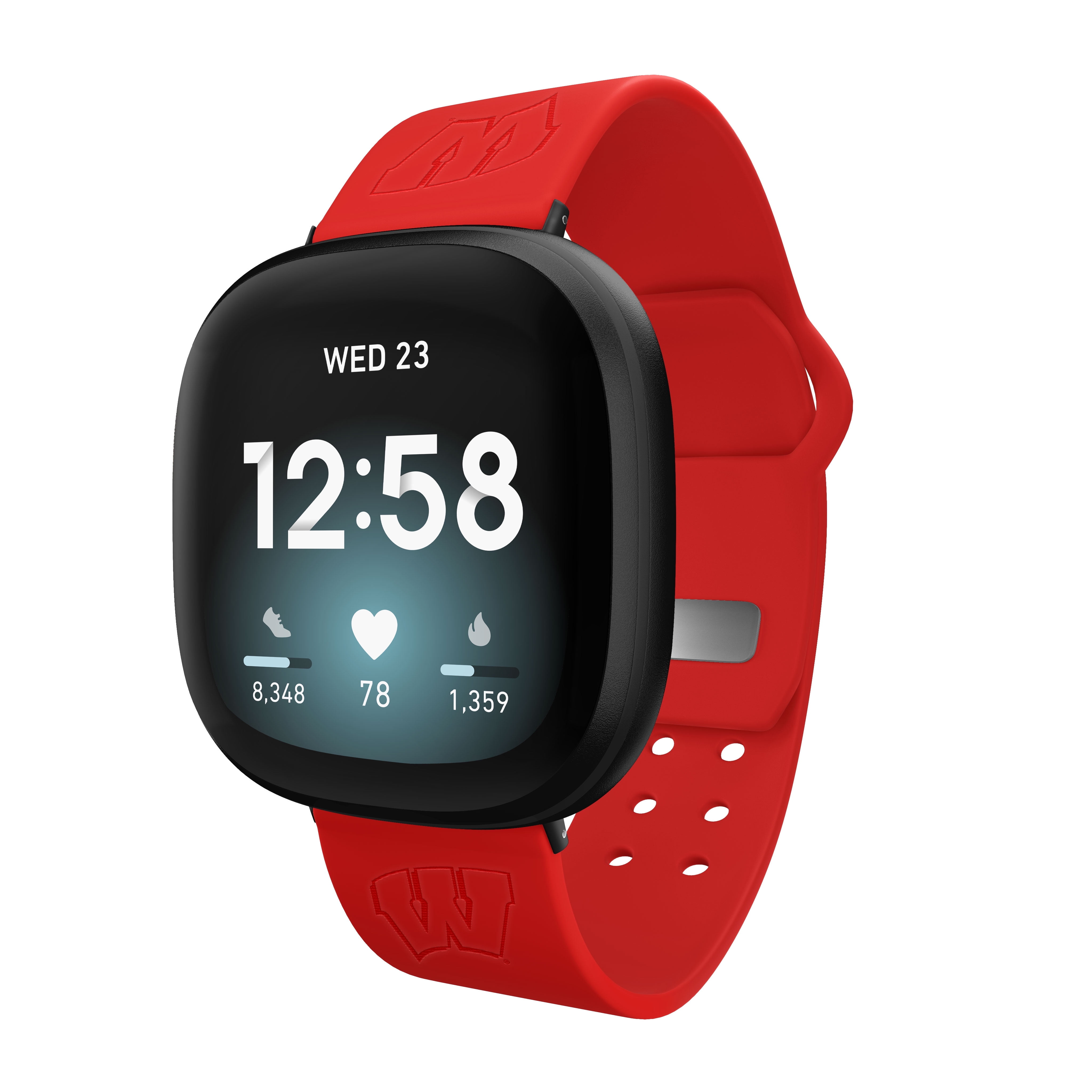 Wisconsin Engraved Silicone Unisex Watch Band for Fitbit Versa 3 and Sense (Red) by Affinity Bands