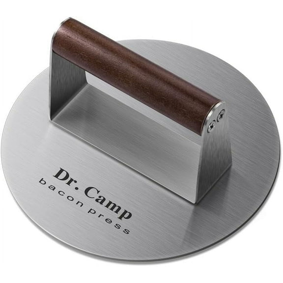 Dr.Camp 7 inch Stainless Steel Smash Burger Press with Wood Handle, Heavy Duty Grill Press for Hamburger, Bacon and BBQ Cooking