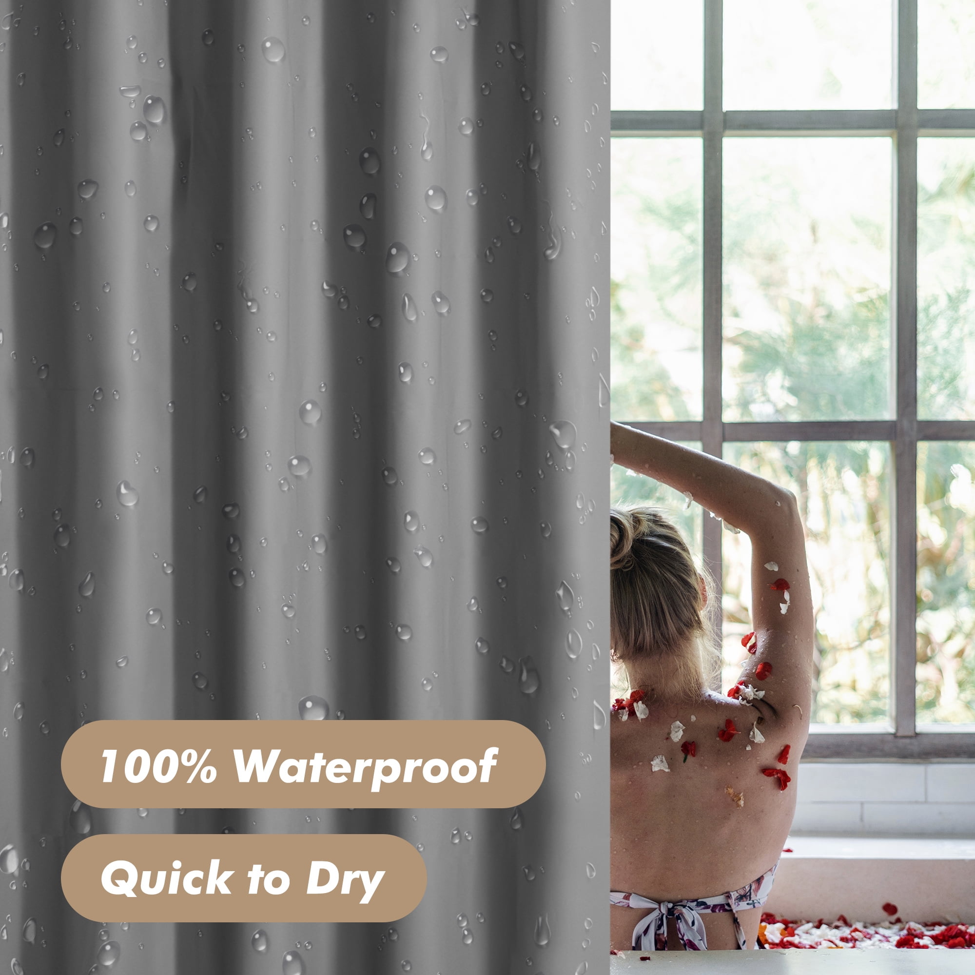 "Barossa Design PEVA 8G Mildew Resistant Heavy Weight Dark Gray Shower Curtain Liner, Waterproof, 72(图4)