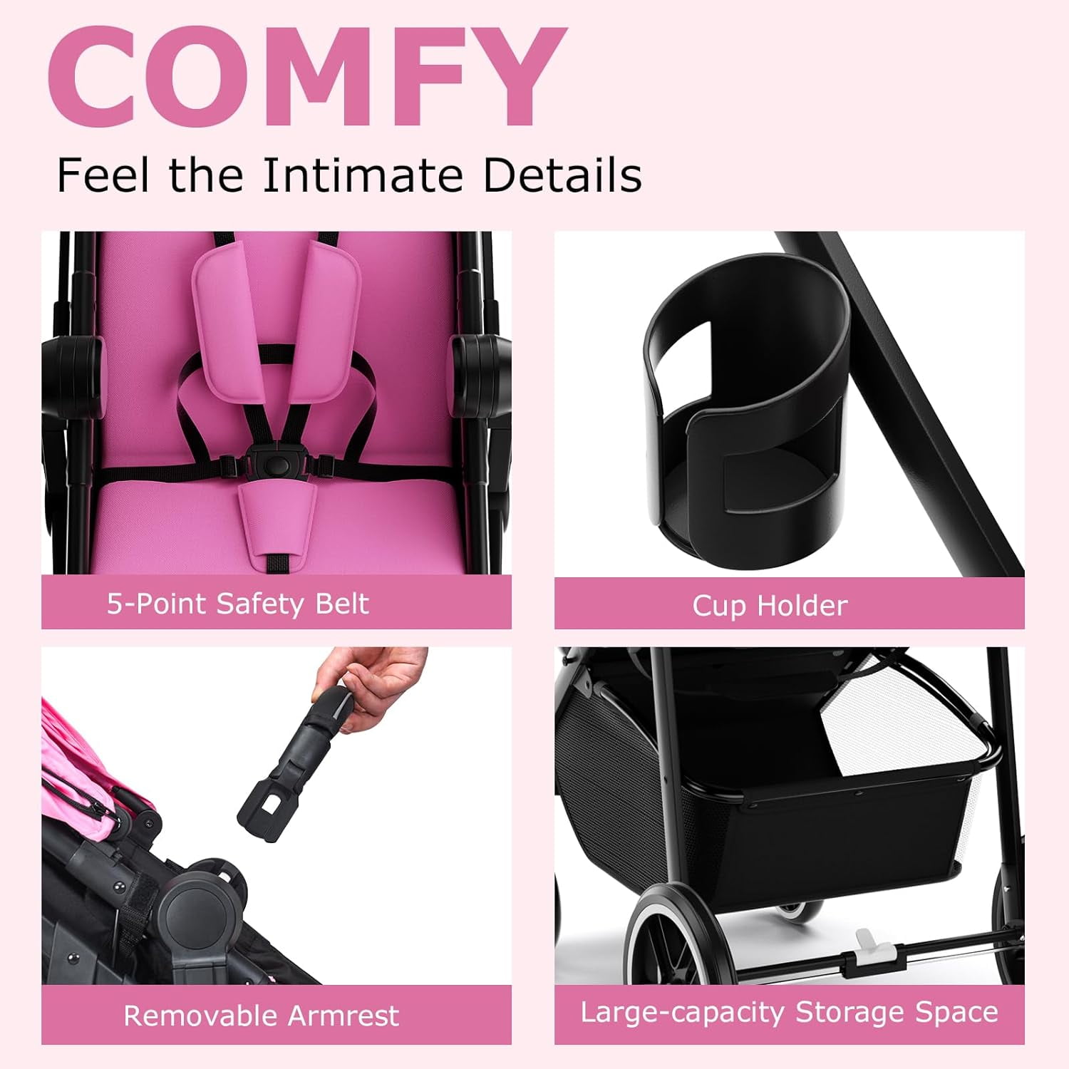 INFANS 2 in 1 Baby Stroller, High Landscape Infant Stroller, Foldable Pushchair with Adjustable Canopy, Cup Holder, Storage Basket, Suspension Wheels (Pink)