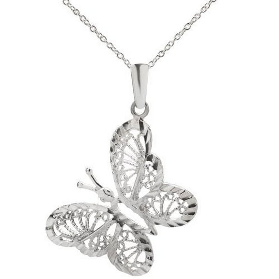 Sterling Silver Filigree Butterfly Pendant Necklace, 18"