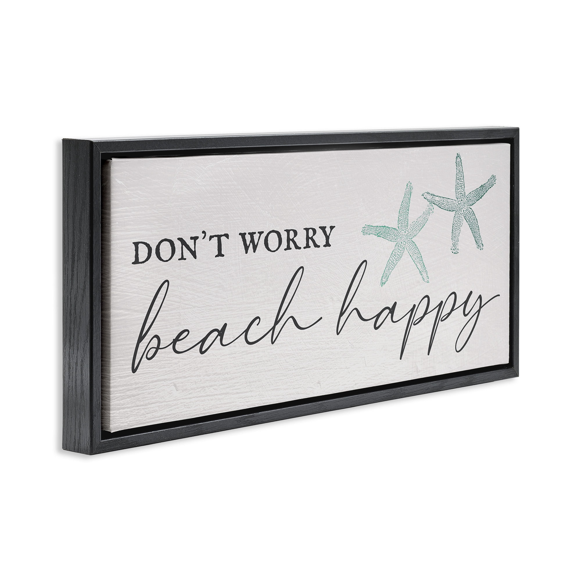 Stupell Industries Don't Worry Beach Happy Nature Painting Black Floater Framed Canvas Art Print Wall Art, 25 x 11