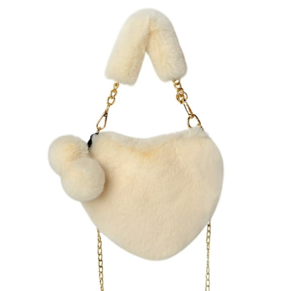 Aihimol Furry Purse for Girls Heart Shaped Fluffy Faux Fur Handbag for Women Soft Small Shoulder Bag