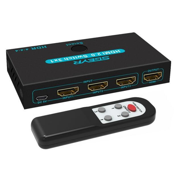SGEYR HDMI 2.0 Switch Splitter 4K 3 in 1 Out Metal Selector Box IR Remote Control Support HDCP 2.2 Support 4K@60Hz Ultra HD 3D 2160P 1080P - Walmart.com