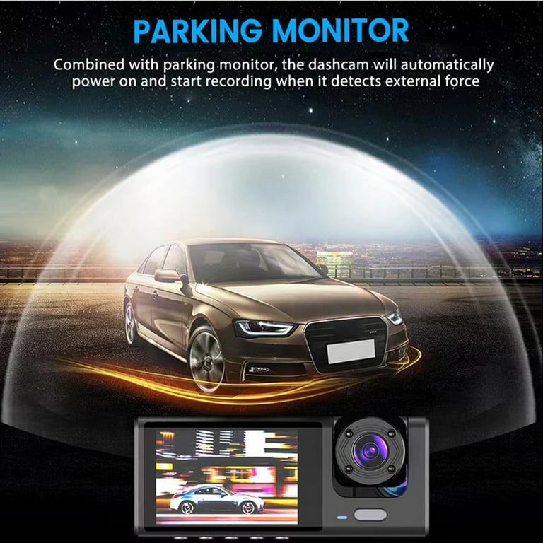 3 Channel Dash Cam Front and Rear Inside,WIZACE 1080P Full HD 170 Deg Wide  Angle Dashboard Camera, 2.0 Inch IPS Screen,G-Sensor,Loop Recording,24H