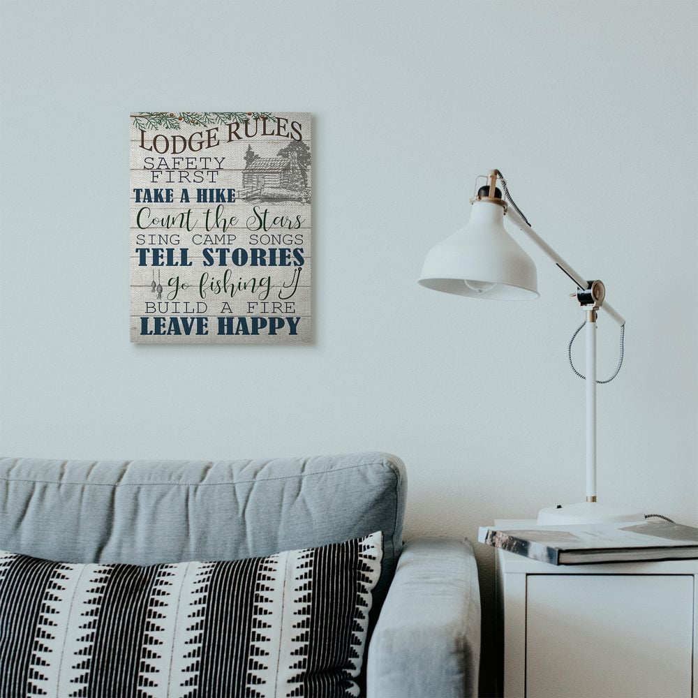 Stupell Industries Lodge Rules Country Landscape Textured Wood Design Canvas Wall Art by Ann Bailey