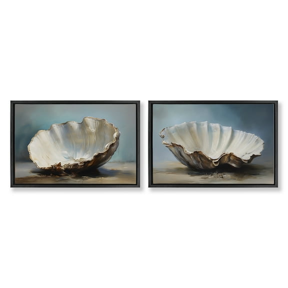 Stupell Industries Fresh Beach Finds Shells Nautical & Beach Painting Black Floater Framed Canvas Art Print Wall Art, 25 x 17, Set of 2